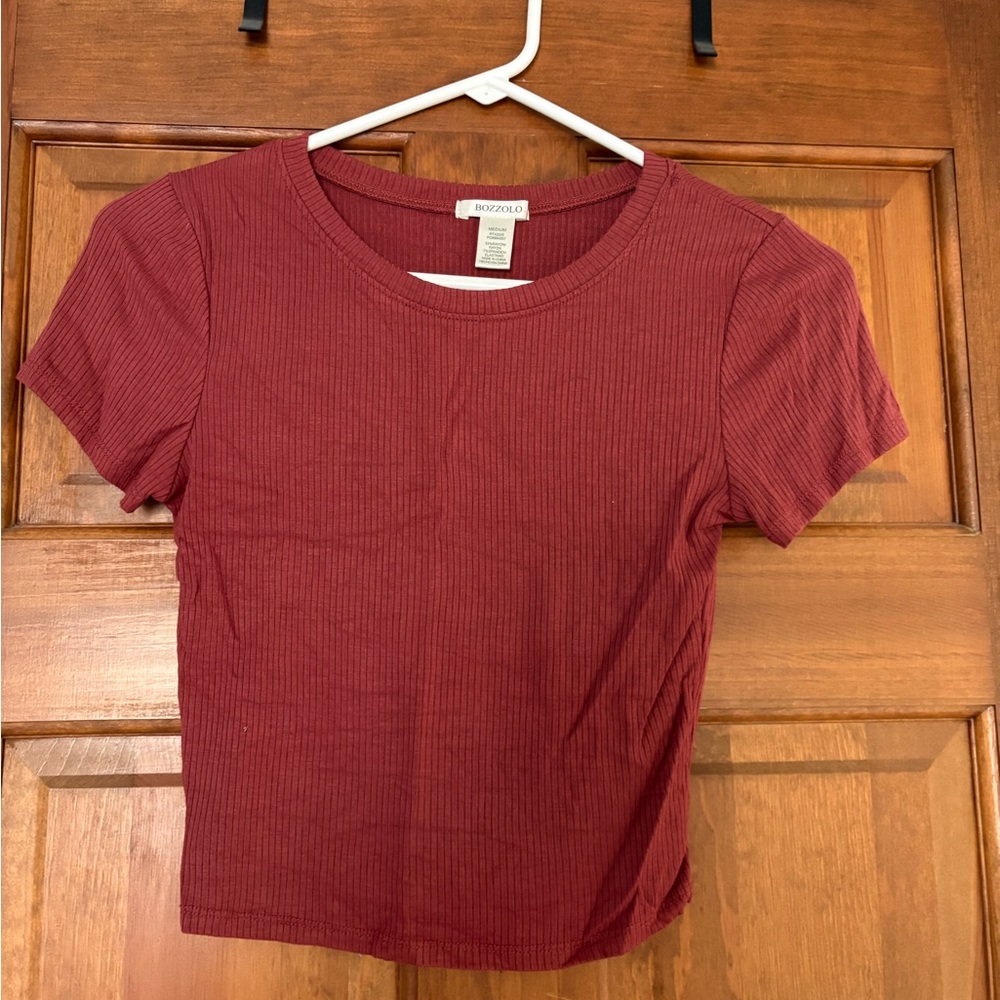 Women's Burgundy Ribbed Crop Top